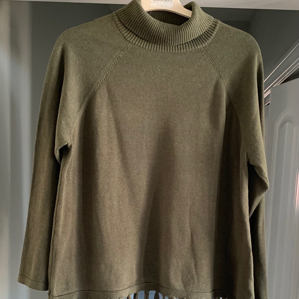 Rafaella Fringed  XL Green TurtleNeck Sweater